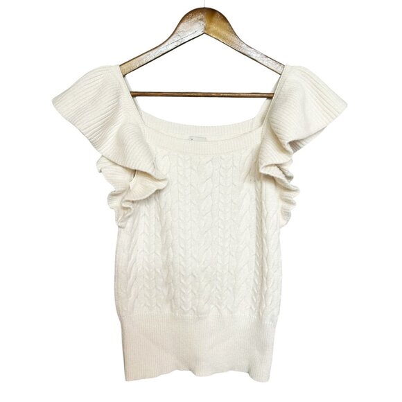 A New Day Off White Cable Knit Ruffled Sleeve Knit Top Size XS Soft Feminine - Picture 1 of 5